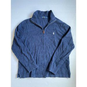 Men's Ralph Lauren Quarterzip Sweater Side Vent Logo Embroidered Knit EUC L